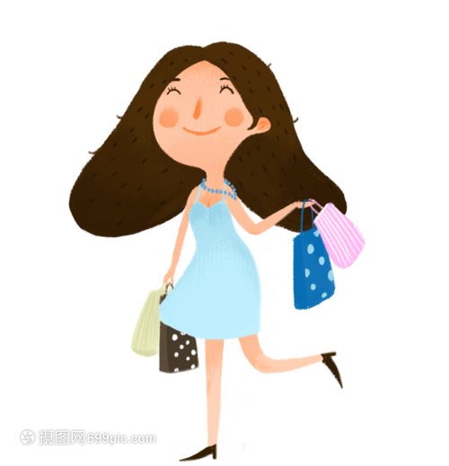 开心购物买东西的可爱卡通女孩