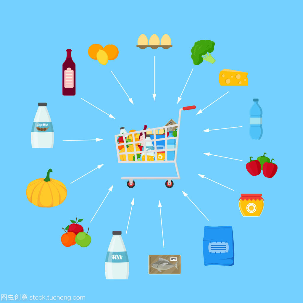 矢量购物概念 数字化时代的购物车革命